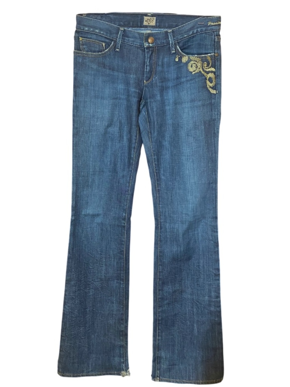 VTG Goldsign Passion Embroidered Flare Jeans • Y2K Archival Distress 26 USA